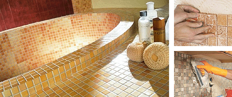 Укладка мозаичной плитки в кухне, ванной комнате и туалете